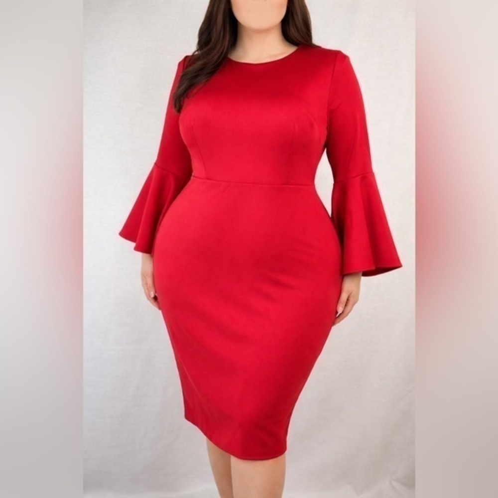 Eloquii Vibrant Red Long Sleeve Dress